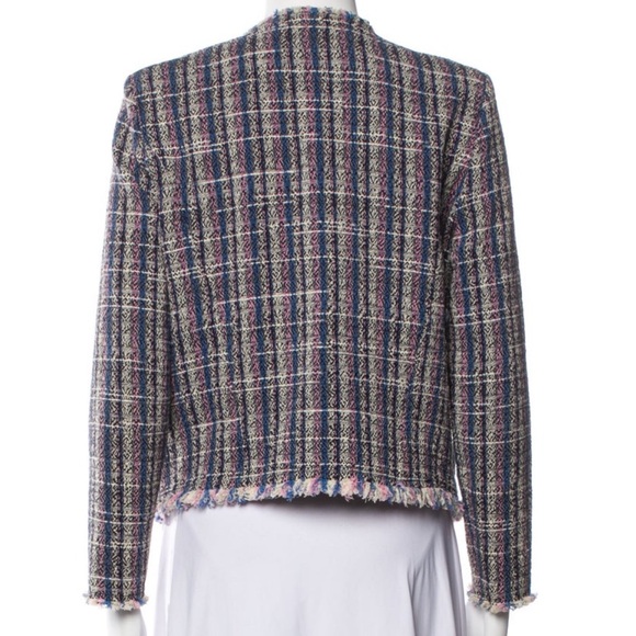 IRO Frannie Blue, Pink and Ivory Tweed Open Jacket with Fringe Trim - Picture 8 of 10